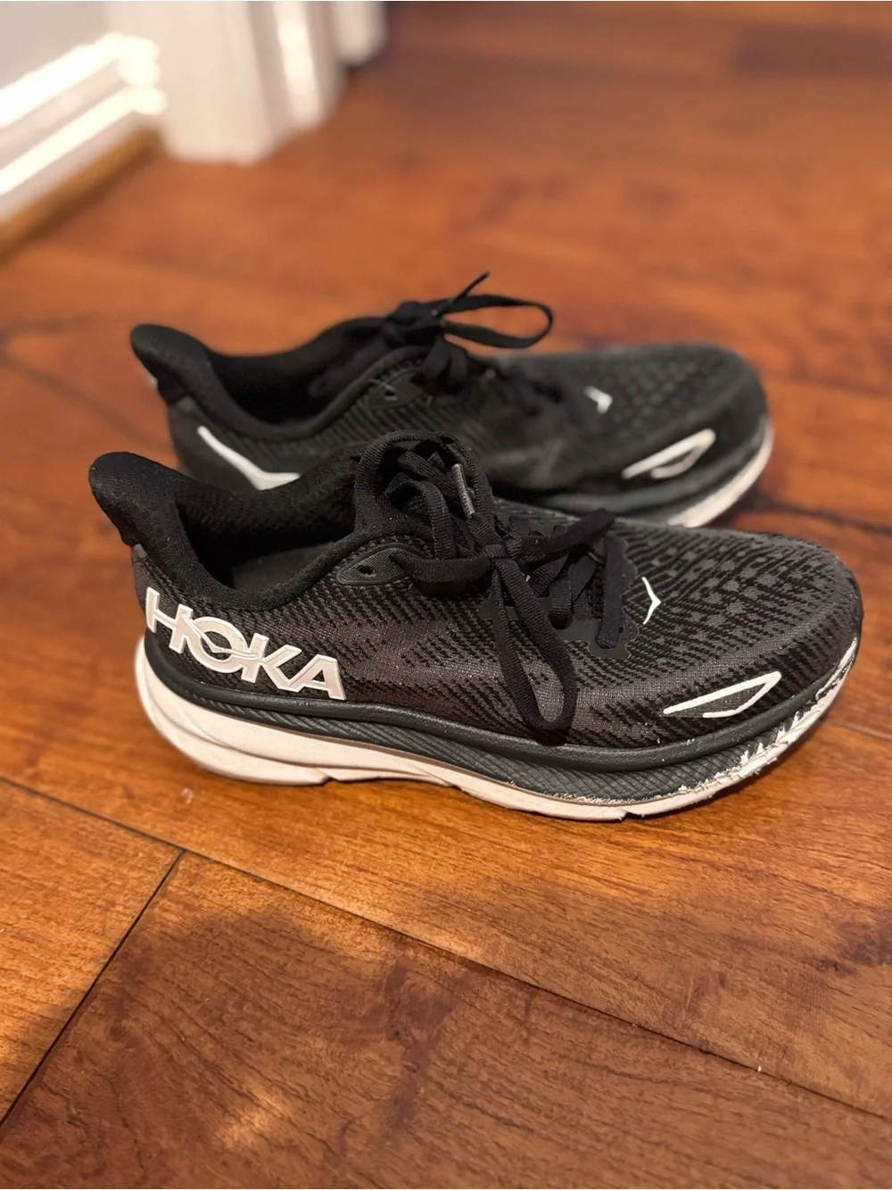 Hoka Black and White Clifton 9 Women's Athletic Shoes